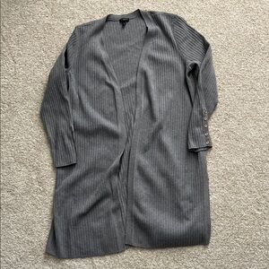 Gray Ribbed Long Cardigan